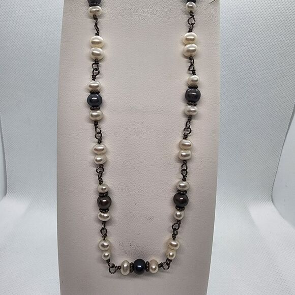 Sterling Silver & Genuine Pearl Necklace - Picture 1 of 4